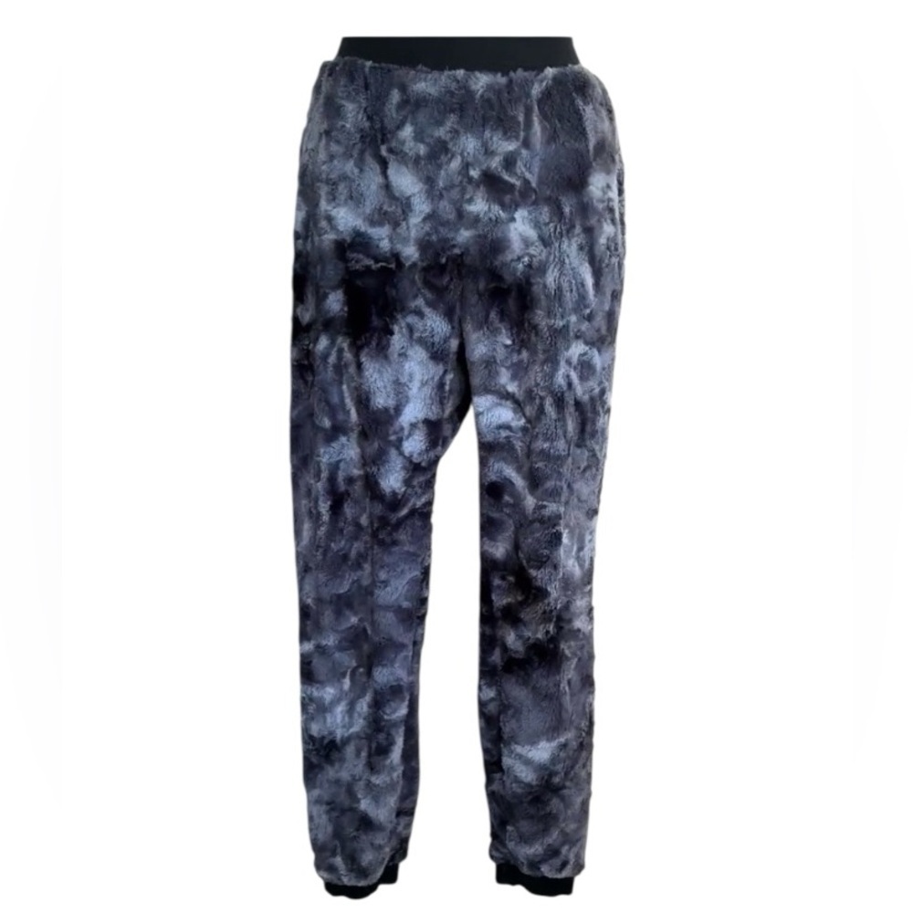SPIRITHOODS Fuzzy Faux fur joggers, Black/Gray,  elastic waist, drawstring. L